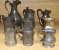 A collection pewter mugs, etc.