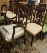 A set of four inlaid mahogany chairs and a carver