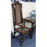 A William & Mary caned seat and back walnut elbow chair