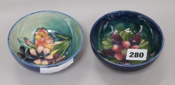 Two small Moorcroft floral bowls