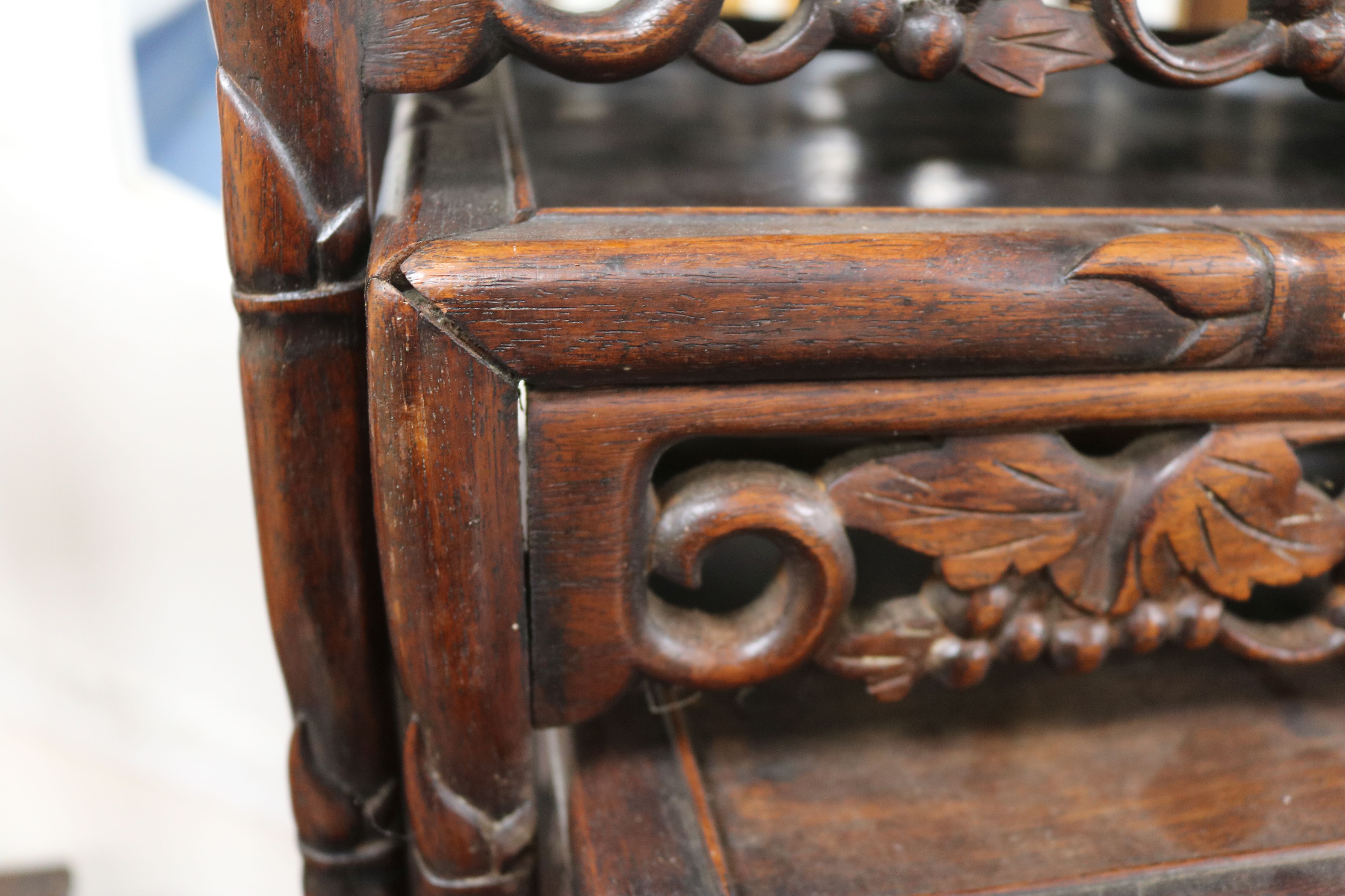 A Chinese nest of four carved hardwood tea tables (the largest a.f.) W.44cm - Image 4 of 6