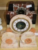 Two Art Deco marble clock garnitures