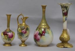 Four Royal Worcester decorative vases painted with roses, various, including a tapered cylindrical