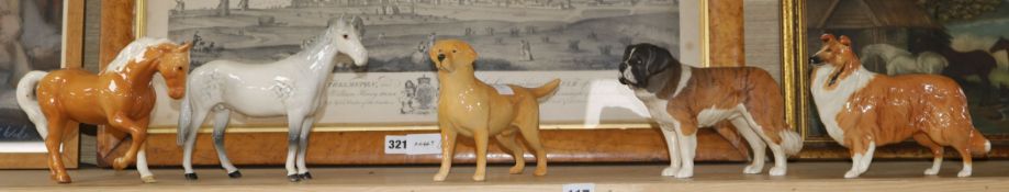 Five mixed Beswick horses and dogs