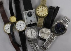 Six assorted gentleman's wrist watches including Longines and a lady's Omega wrist watch.