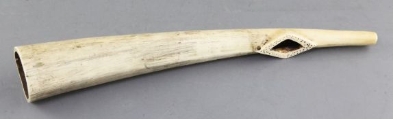 An antique West African ivory oliphant, with dot decorated mouthpiece, 39cm