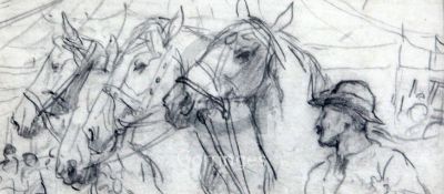 Lucy Kemp-Welch (1869-1958)pencil drawingCircus horsesDavid Messum label entitled 'A Thirsty Day'2.