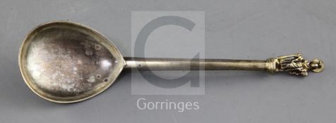 A mid 18th? century continental parcel gilt silver apostle spoons, with angular stem, engraved