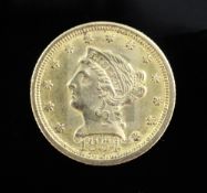 A gold copy of a two and a half dollar Quarter Eagle, 1854, Liberty Head, 4.1g,