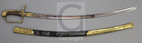 A late 18th / early 19th century Napoleonic officer's sabre and scabbard, the wire wrapped grip with