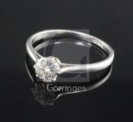 A platinum and diamond solitaire ring, the circular brilliant approx. 0.5ct, size P.