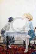 § David Remfry (1942-)watercolour'Girls in straw hats'signed and dated '79, Mercury Gallery label