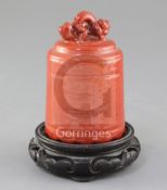 A Chinese coral red glazed model of a temple bell, Republic period, with sgraffito decoration to the