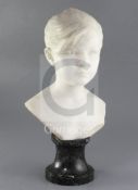 Édouard Charles Marie Houssin. A carved white marble bust of Louise Demont, signed, on green