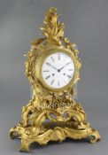 A mid 19th century French ormolu clock, Raingo Freres, Paris, the foliate cartouche case raised on a