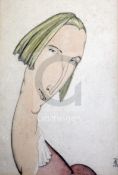 Albert Victor Ormsby Wood (1904-1977)pencil and watercolourPortrait of Edith Sitwellmonogrammed12.75