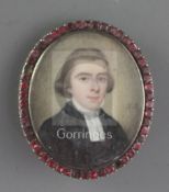 Early 19th century English Schooloil on ivoryMiniature of a cleric, initialled J.R,1.5 x 1.25in. gem