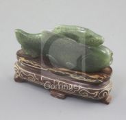 A Chinese spinach green jade 'double fish' snuff bottle, 19th century or earlier, it is possible