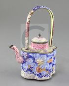 A Chinese Beijing enamel wine pot, 18th/19th century, of quatrefoil shape, painted with dragons amid