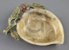 A Chinese polychrome soapstone peach shaped dish, Qing dynasty, 11cm