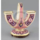 Christopher Dresser (1834-1904) for Mintons. A cloisonne style double ended vase, with pink enamel