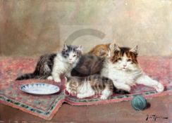 Joseph Le Roy (1812-1860)oil on wooden panelCat and kittens on a rugsigned9.5 x 13in. unframed