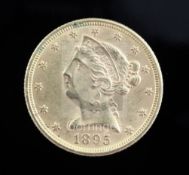 A United States of America five dollar gold Half Eagle, 1895, Liberty Head, 8.3g, NEF