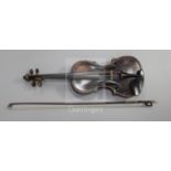 A violin by Sebastian Dalinger, Vienna 1805, cased with a bow, back 14.5in. overall length 23in.