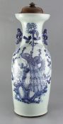 A large Chinese blue and white celadon ground 'peacock' vase, late 19th / early 20th century, height