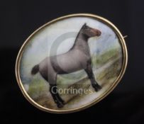 John William Bailey-(active 1860-1910) a gold mounted enamel brooch inset with a portrait of a horse