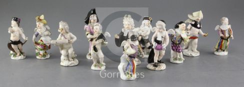 Twelve Meissen small figures, c.1750-1775, modelled by Kandler and Acier, eleven of the figures of
