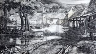 Paul Drury (1903-1987)etching'Nicol's Farm'signed in pencil and dated '25overall 5 x 8in.