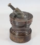 A George III lignum vitae gunpowder mixer, with RMS initials, the mortar height 15in., diameter