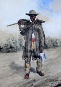 A. PavywatercolourSouth African native bound for the gold fields, sketch from lifesigned and dated