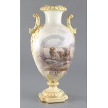 John Stinton for Royal Worcester. A 648 shape ovoid twin handled vase, date code for 1903, one