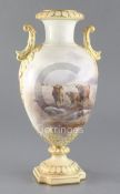 John Stinton for Royal Worcester. A 648 shape ovoid twin handled vase, date code for 1903, one