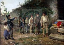 Josep Tapiró (1836-1913)oil on wooden panel'Playing at Soldiers'signed, Arthur Tooth & Sons label