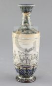 Hannah Barlow for Doulton Lambeth. A sgraffito 'deer' vase, date code for 1879, with blue and