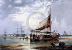 19th century Dutch Schooloil on canvasShipping along the Dutch coastindistinctly signed14 x 20in.