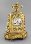 A third quarter of the 19th century French porcelain mounted ormolu mantel clock, the two train