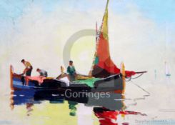 § Cecil Rochfort D'Oyly John (1906-1993)oil on canvas'Dawn, fishermen off French coast, St Tropez'