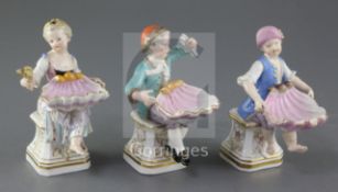 Three Meissen figural salts emblematic of the seasons, 19th century, after the models by F.E. Meyer,