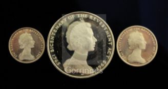 An Isle of Man Bi-Centenary proof gold three-coin set, 1965 comprising £5, sovereign and half-