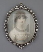 Attributed to George Engleheart (1750-1829)watercolour on ivoryMiniature portrait of a young lady