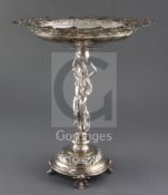 An Art Nouveau WMF silver plated centrepiece, the bowl with pierced border above a figural stem