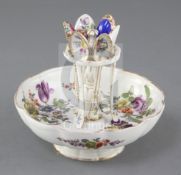 A Helena Wolfsohn, Dresden spoon stand, late 19th century, painted with a Deutsche Blumen, and