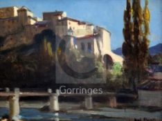 Fred Elwell (1870-1958)oil on boardThe Foot Bridge, Vaison la Romaine, Provencesigned and