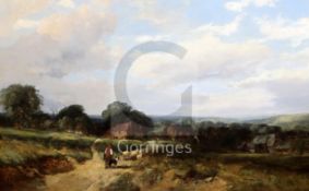 Henry Jutsum (1812-1888)oil on canvasShepherd on a lane, approaching a village17 x 27.5in.