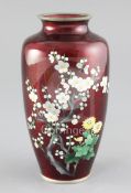 A Japanese silver wire and ginbari enamel vase, by Ando, early 20th century, decorated with