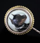 John William Bailey-(active 1860-1910) a gold mounted enamel tie pin inset with a portrait of a